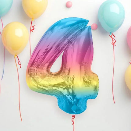 Színes 4-es Rainbow szám fólia lufi 92 cm