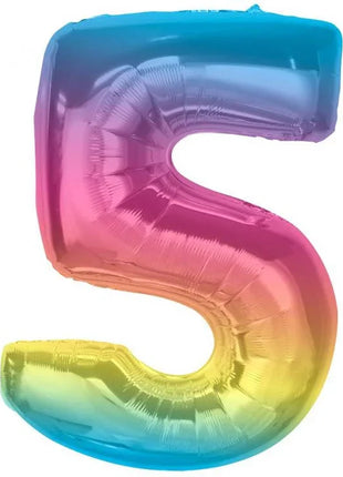 Színes 5-ös Rainbow szám fólia lufi 92 cm