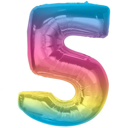 Színes 5-ös Rainbow szám fólia lufi 92 cm