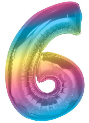 Színes 6-os Rainbow szám fólia lufi 92 cm