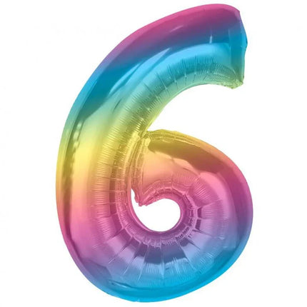 Színes 6-os Rainbow szám fólia lufi 92 cm