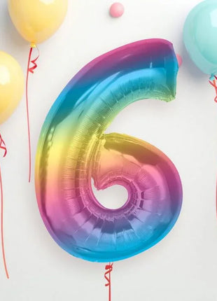 Színes 6-os Rainbow szám fólia lufi 92 cm