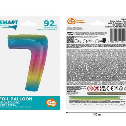 Színes 7-es Rainbow szám fólia lufi 92 cm