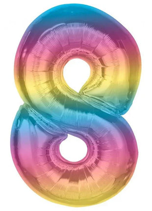 Színes 8-as Rainbow szám fólia lufi 92 cm
