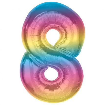 Színes 8-as Rainbow szám fólia lufi 92 cm