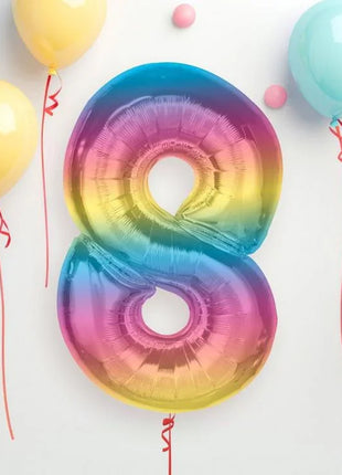 Színes 8-as Rainbow szám fólia lufi 92 cm