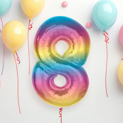 Színes 8-as Rainbow szám fólia lufi 92 cm