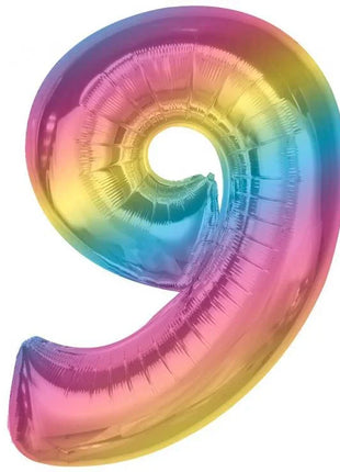 Színes 9-es Rainbow szám fólia lufi 92 cm