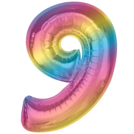 Színes 9-es Rainbow szám fólia lufi 92 cm