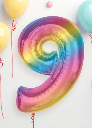 Színes 9-es Rainbow szám fólia lufi 92 cm