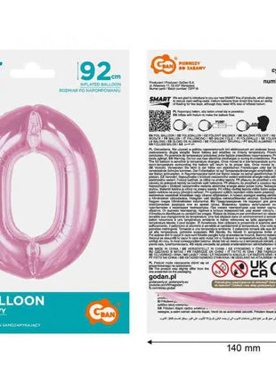 Rózsaszín 0-ás Light Pink szám fólia lufi 92 cm