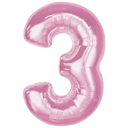 Rózsaszín 3-as Light Pink szám fólia lufi 92 cm