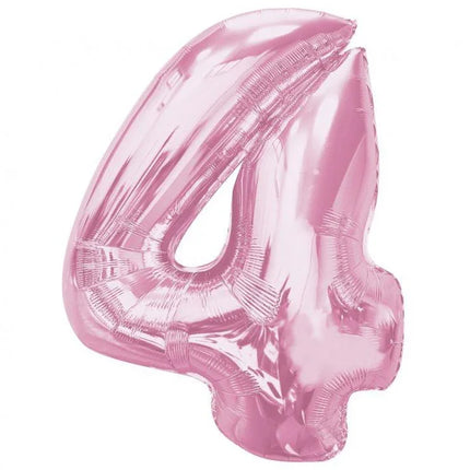 Rózsaszín 4-es Light Pink szám fólia lufi 92 cm