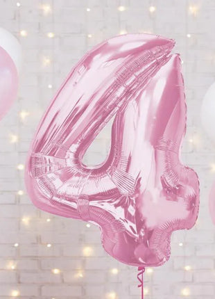 Rózsaszín 4-es Light Pink szám fólia lufi 92 cm