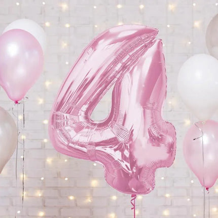 Rózsaszín 4-es Light Pink szám fólia lufi 92 cm
