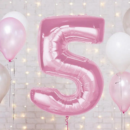 Rózsaszín 5-ös Light Pink szám fólia lufi 92 cm