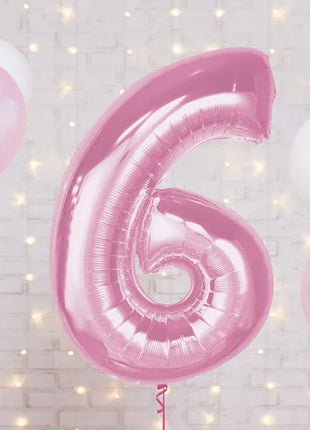 Rózsaszín 6-os Light Pink szám fólia lufi 92 cm