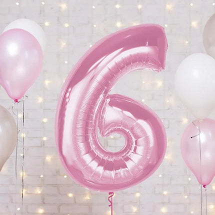 Rózsaszín 6-os Light Pink szám fólia lufi 92 cm