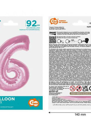 Rózsaszín 6-os Light Pink szám fólia lufi 92 cm