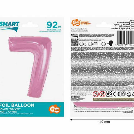Rózsaszín 7-es Light Pink szám fólia lufi 92 cm