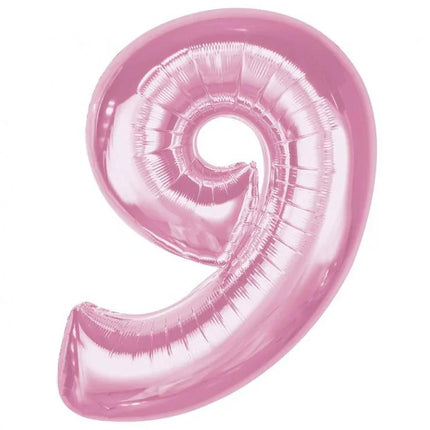 Rózsaszín 9-es Light Pink szám fólia lufi 92 cm