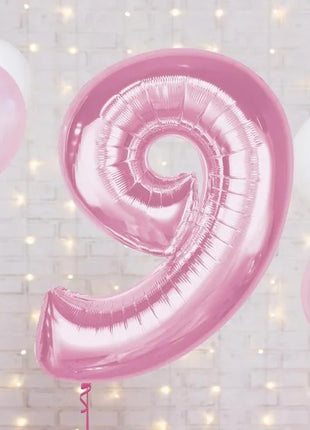 Rózsaszín 9-es Light Pink szám fólia lufi 92 cm