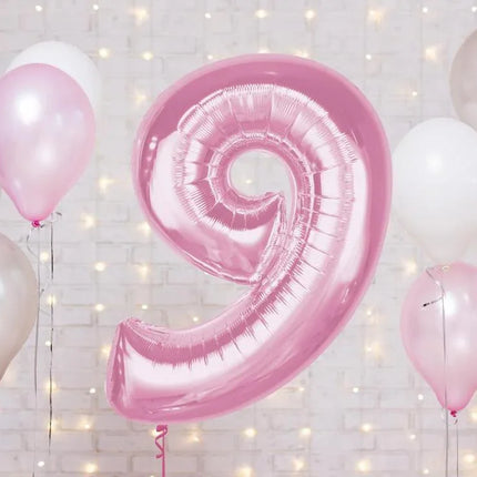 Rózsaszín 9-es Light Pink szám fólia lufi 92 cm