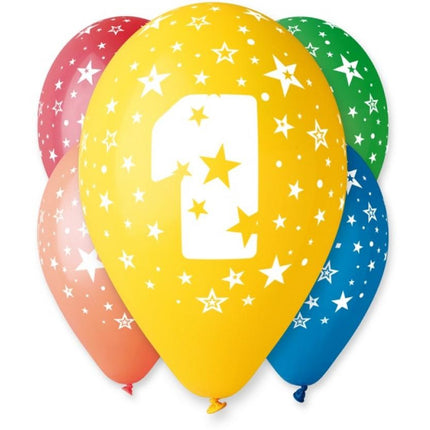 Happy Birthday 1 Star léggömb, lufi 5 db-os 12 inch (30cm)