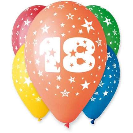 Happy Birthday 18 Star léggömb, lufi 5 db-os 12 inch (30cm)