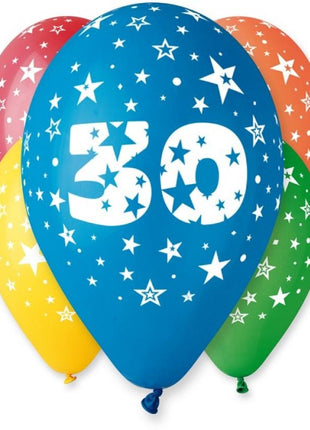 Happy Birthday 30 Star léggömb, lufi 5 db-os 12 inch (30cm)