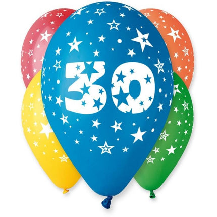 Happy Birthday 30 Star léggömb, lufi 5 db-os 12 inch (30cm)