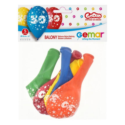 Happy Birthday 30 Star léggömb, lufi 5 db-os 12 inch (30cm)