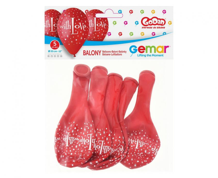 Szerelem With Love léggömb, lufi 5 db-os 12 inch (30 cm)
