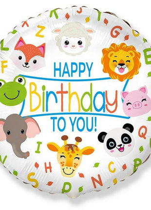 Állatos Happy Birthday Animals fólia lufi 48 cm