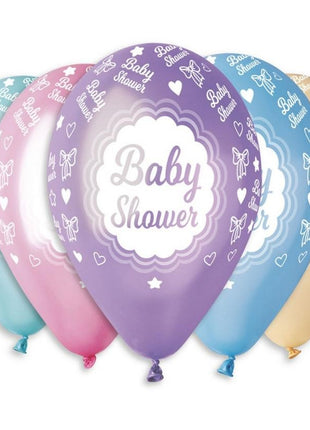 Baby Shower Metallic léggömb, lufi 5 db-os 12 inch (30 cm)