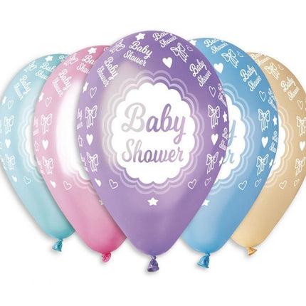 Baby Shower Metallic léggömb, lufi 5 db-os 12 inch (30 cm)