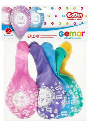Baby Shower Metallic léggömb, lufi 5 db-os 12 inch (30 cm)