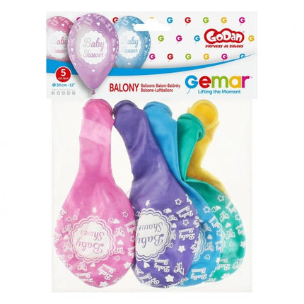 Baby Shower Metallic léggömb, lufi 5 db-os 12 inch (30 cm)