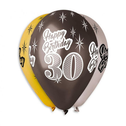 Happy Birthday 30 Metallic léggömb, lufi 6 db-os 12 inch (30 cm)