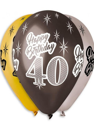 Happy Birthday 40 Metallic léggömb, lufi 6 db-os 12 inch (30 cm)
