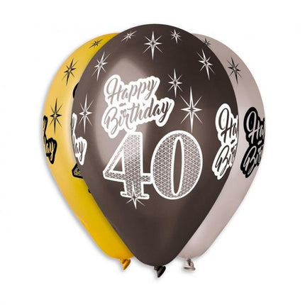 Happy Birthday 40 Metallic léggömb, lufi 6 db-os 12 inch (30 cm)