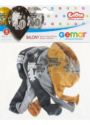 Happy Birthday 40 Metallic léggömb, lufi 6 db-os 12 inch (30 cm)