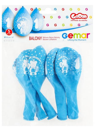 Első születésnap Blue függő léggömb, lufi 5 db-os 12 inch (30 cm)