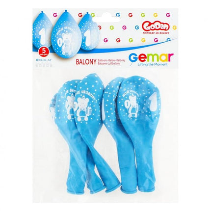 Első születésnap Blue függő léggömb, lufi 5 db-os 12 inch (30 cm)