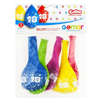 Happy Birthday 18 Star függő léggömb, lufi 5 db-os 12 inch (30 cm)
