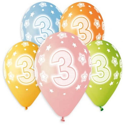 Happy Birthday 3 Star léggömb, lufi 5 db-os 13 inch (33 cm)