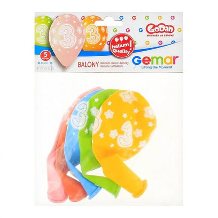 Happy Birthday 3 Star léggömb, lufi 5 db-os 13 inch (33 cm)
