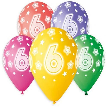 Happy Birthday 6 Star léggömb, lufi 5 db-os 13 inch (33 cm)