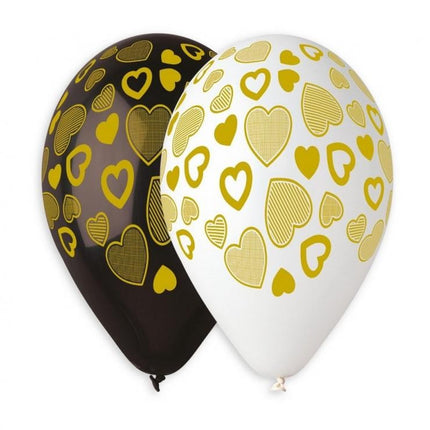 Szív Golden léggömb, lufi 5 db-os 13 inch (33 cm)