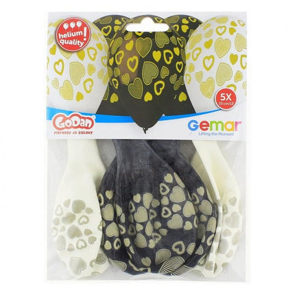 Szív Golden léggömb, lufi 5 db-os 13 inch (33 cm)